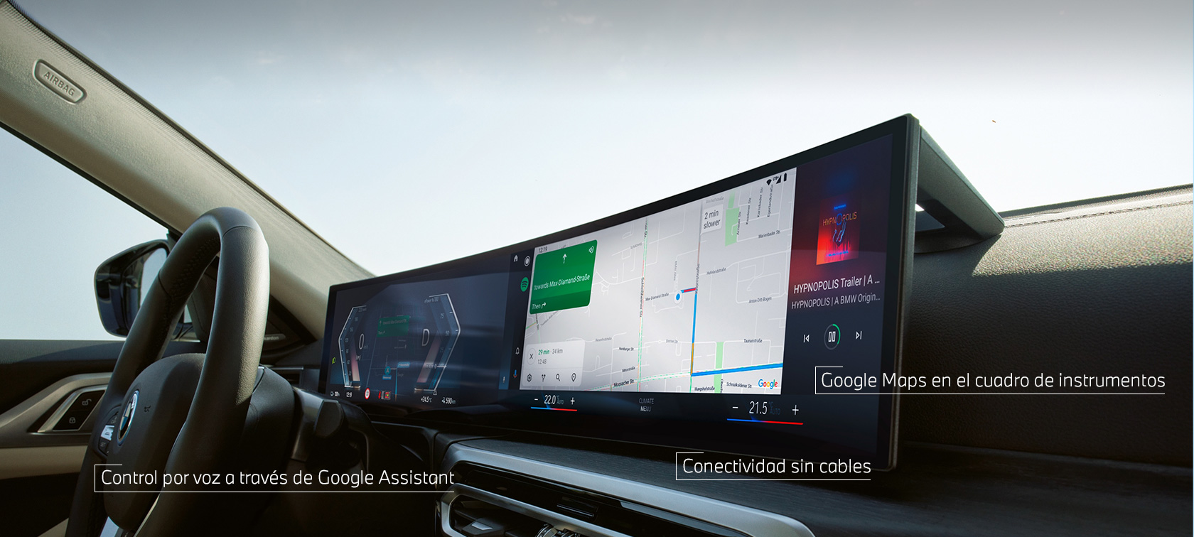 Android AutoTM en el BMW Curved Display en el vehículo con BMW ConnectedDrive